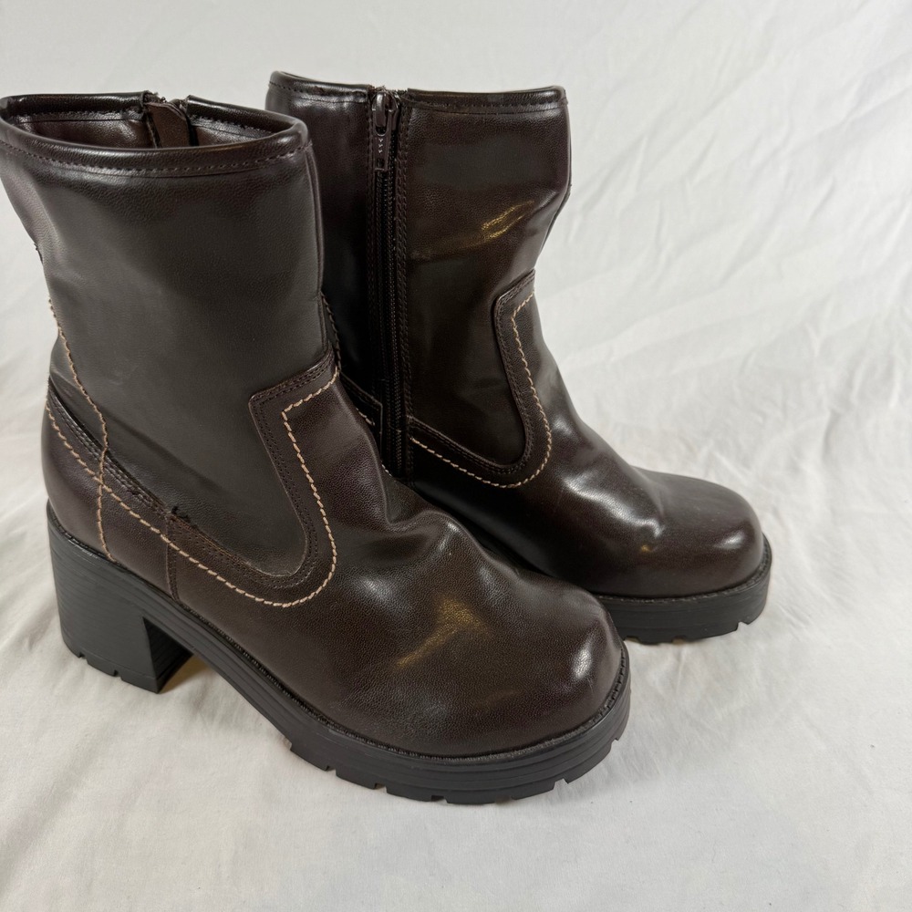 VTG Mudd Alyssa Brown Platform Ankle Boots Y2K Chunky Block Heel Square Toe 7.5M